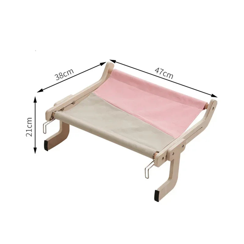 Cat Hanging Bed Sturdy Cat Hammock, Wood Frame with Cotton Canvas Sheet, Easy to Adjust Cat Bed Hanging for Bedside, Windowsill,