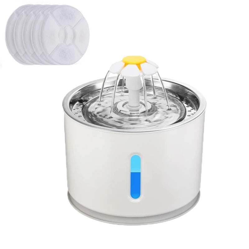 Automatic Pet Cat Water Fountain with LED Lighting 5 Pack Filters 2.4L USB Dogs Cats Mute Drinker Feeder Bowl Drinking Dispenser