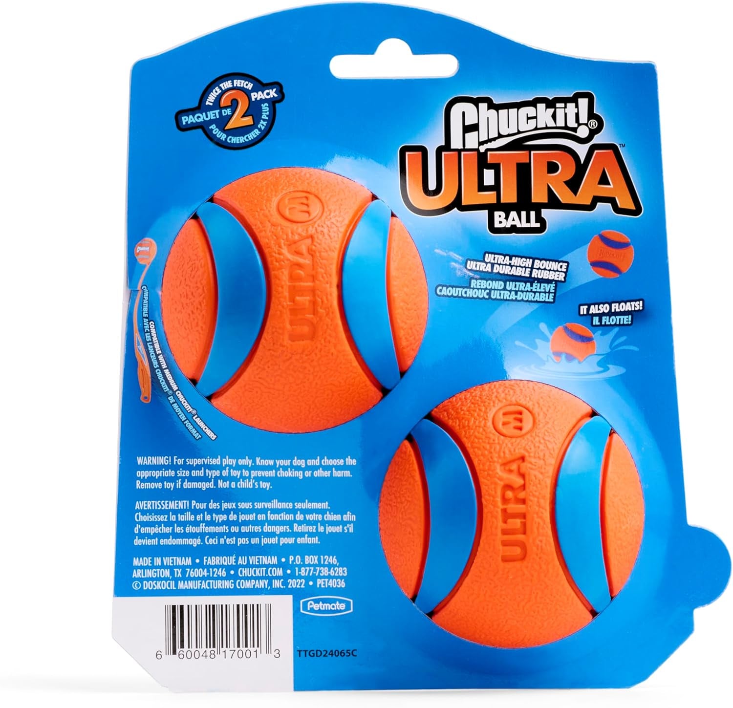 Ultra Ball Dog Toy, Durable High Bounce Floating Rubber Dog Ball, Launcher Compatible Toy for Dogs, 2 Pack, Medium