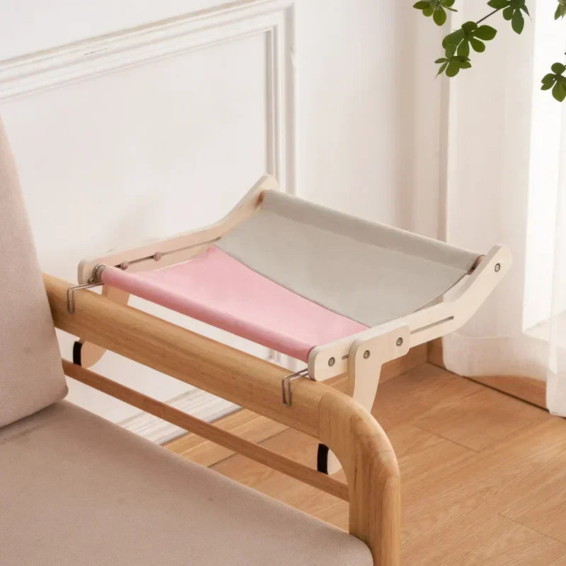 Cat Hanging Bed Sturdy Cat Hammock, Wood Frame with Cotton Canvas Sheet, Easy to Adjust Cat Bed Hanging for Bedside, Windowsill,