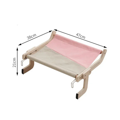 Cat Hanging Bed Sturdy Cat Hammock, Wood Frame with Cotton Canvas Sheet, Easy to Adjust Cat Bed Hanging for Bedside, Windowsill,
