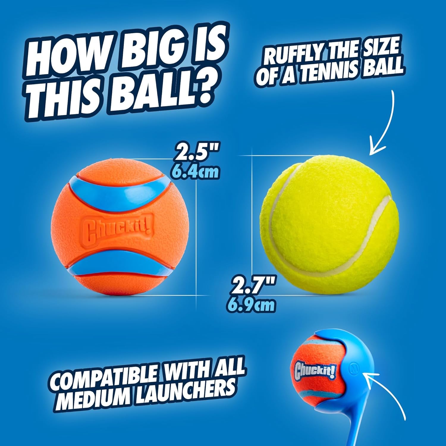 Ultra Ball Dog Toy, Durable High Bounce Floating Rubber Dog Ball, Launcher Compatible Toy for Dogs, 2 Pack, Medium
