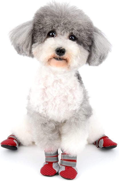 Stivali Estivi Antiscivolo per Cani Piccola Taglia Protezione per Zampe Scarpine Riflettenti Traspirante Morbida Maglia per Cuccioli Resistente per Le Calde Stagioni Pavimentazione Rosso Mini M
